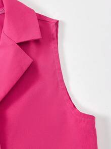 SHEIN Bộ 2 món/Bộ áo vest cổ ve trơn màu đơn sắc và quần dài cho bé gái tuổi mới lớn - Màu Hồng Dưa hấu - Xem 8