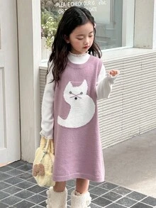 DAZY 女童动物图案无袖针织连衣裙