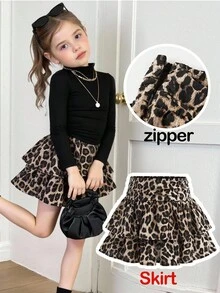 SHEIN Young Girl Chiffon Leopard Print Casual Skirt Fall Winter