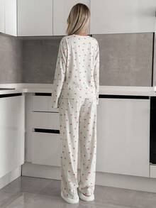 EURMUSE 加大码 2 件可爱心形图案家居服可爱睡衣套装 - 彩色 - 查看 2