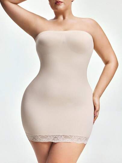 SHAPORA 塑身连衣裙、塑身腰部、蕾丝拼接、性感露肩内衣、婚纱、防滑、礼服、汗衫、紧身裙、大码塑身连衣裙