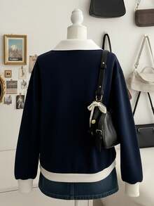 Lalippa Women's Autumn Knight Print Contrast Zipper Half-Placket Long Sleeve Casual Sweatshirt