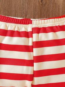 SHEIN Playful Pals 2pcs/Set Baby Boy Christmas Themed Sweatshirt With Applique Embroidery & Striped Allover Print Sweatpants, Suitable For Autumn/Winter Daily Wear, Outings, Parties/Christmas Clothes Outfit Fall