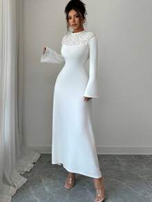 Modelyn Elegant Lace Patchwork Dress, French Style Fashion For Women