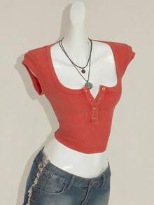 SHEIN ICON Y2k Women's Goth Sexy Casual Solid Color Cropped Tank Top, Summer - Redwood - View 7