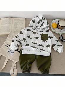 2pcs Baby Boy Knitted Dinosaur Pattern Hooded Sweatshirt And Pants Set - Multicolor - View 7