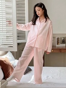 DAZY 2 件套青少年女孩休闲长袖上衣和裤子家居服套装，秋季 - 粉色 - 查看 1