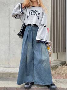 FRIFUL Women's Contrast Binding Crew Neck Letter Print Casual Long Sleeve Top,Fall Clothes Sweatshirt - Grey - View 2