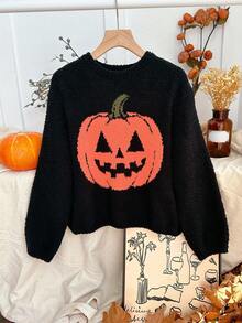 Dazy Kids Girls' Halloween Crew Neck Sweater - Black - View 1