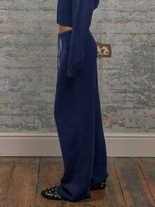 MUSERA Low Rise Drawstring Waist Rib Knit Wide Leg Casual Trousers Airport Holiday Vacation Summer Beach Fall Autumn Winter Everyday Christmas Work Office Thanksgiving Chic