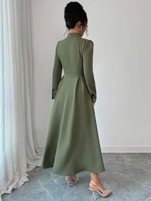 Elenzga 女士编织的优雅长款秋季连衣裙 - 軍綠色 - 查看 2