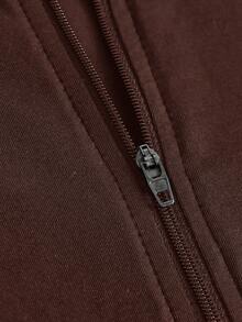 SHEIN Girlism 青少年女孩休闲弹力半拉链 V 领紧身长袖 T 恤，秋冬基本款外套 - 棕色 - 查看 3