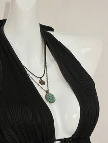 SHEIN ICON Y2K 休闲哥特风黑色性感纯色露背系带无袖上衣 - 黑色 - 查看 8