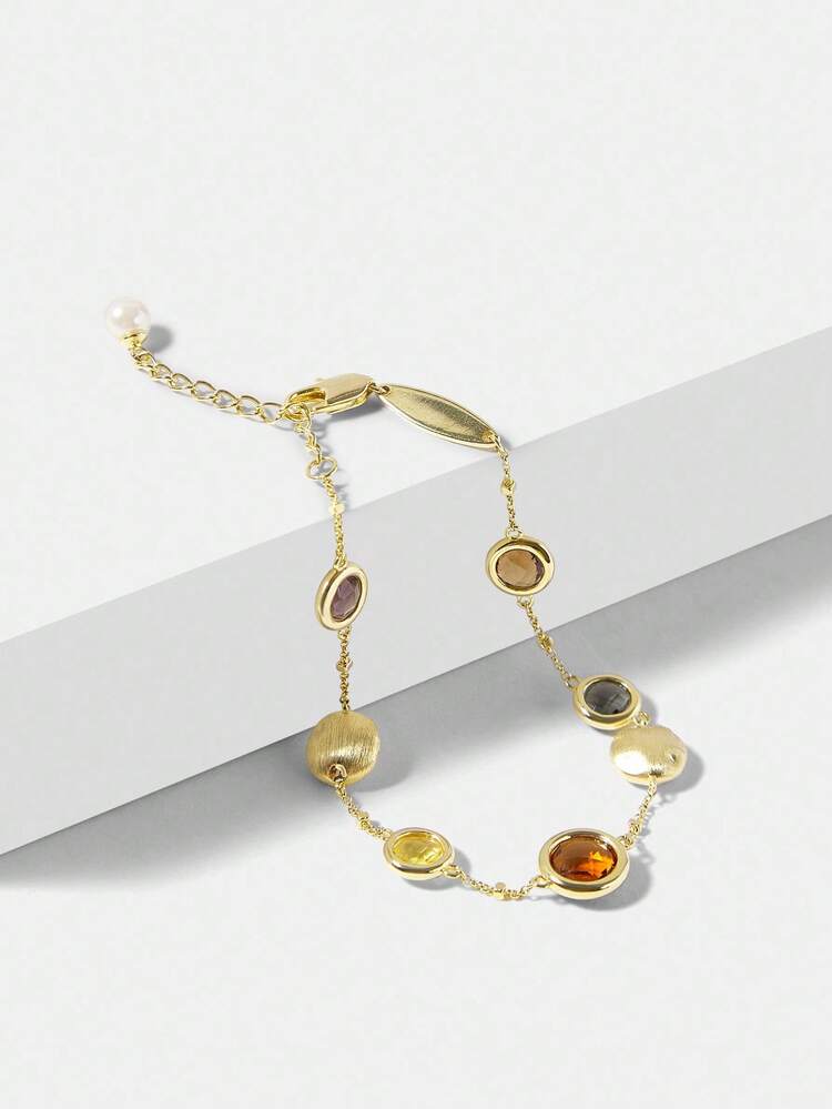 18K GOLD PLATED ASYMMETRICAL GEMSTONE BRACELET