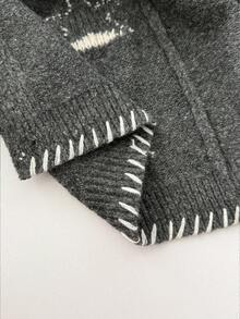 Sunspun Vintage Color Block Star Pattern Soft & Loose Crew Neck Long Sleeve Knit Cardigan Sweater, Autumn/Winter - Multicolor - View 7