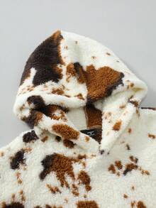 Manfinity Hypemode 男士街头时尚连帽衫，双面抓绒卫衣，天然皮革纹理设计，休闲日常、时尚派对、户外活动、休闲娱乐、节日礼物，男女通用奶牛印花Y2K拉链连帽衫，秋冬季长袖上衣 - 卡其色 - 查看 7