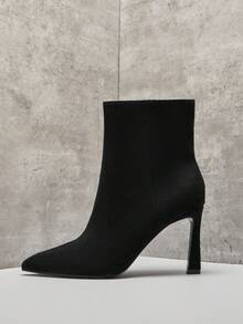 SHUZIA 女士完美尖头、复古风格缝线和侧拉链小猫跟踝靴 - 黑色 - 查看 6