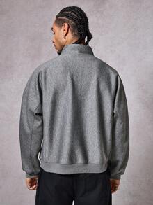 DAZY Men's Grey Half-Zip Front Pullover Sweatshirt, Sturdy Fabric, Autumn - Grey - View 2