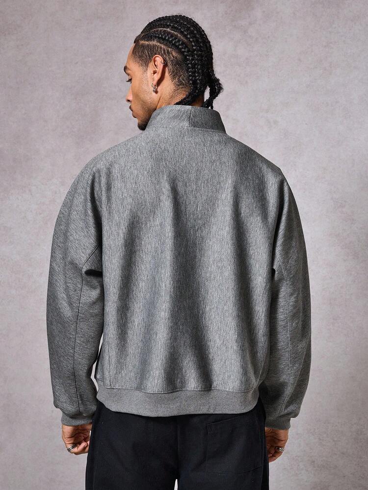 Men's Grey Half-Zip Front Pullover Sweatshirt, Sturdy Fabric, Autumn