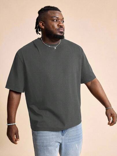 EASEVO 大码男士休闲宽松针织黑色短袖圆领T恤，适合夏季