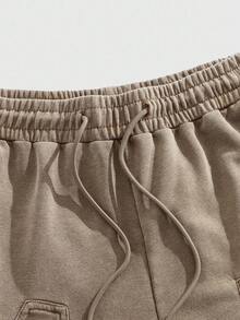 ROMWE MEN Prep 男士休闲纯色抽绳腰运动裤 - 巧克力棕 - 查看 3