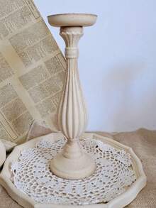 SHEIN 1 件欧式复古木质烛台手工雕刻素色烛台托盘摆件工艺礼品婚礼家居餐桌装饰