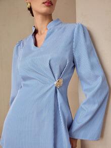 Graceveil Women's Blue & White Striped Long Sleeve Loose Casual 2 Pieces Set - Blue and White - View 6