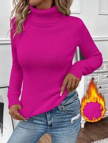 EMERY ROSE Women's Casual Solid Color Turtleneck Warm Sweater, Autumn/Winter - Hot Pink - View 6