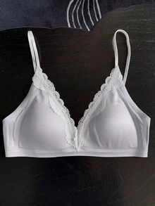 DAZY 蕾丝拼接无缝可调节肩带微提拉文胸，女士内衣 - 藍色 - 查看 9