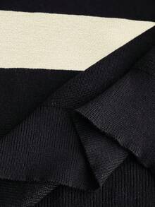 Manfinity Bizformal Men's Contrast Stripe Drop Shoulder Long Sleeve Half-Zip Fashionable Versatile Knit Sweater, For Fall Winter - Black and White - View 7