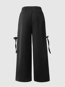 Tween Girl Oversized Bow Hip-Hop Street Loose Casual Sports Pants, Suitable For Autumn/Winter Girl Fall - Black - View 2