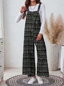 SHEIN LUNE 女式休闲格子印花宽松连体裤，带口袋，适合秋冬季 - 彩色 - 查看 3