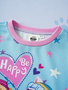 SHEIN | PAW Patrol 女童可爱卡通小狗图案圆领宽松针织蓝色卫衣，适合秋冬季穿着，长袖设计。 - 藍色 - 查看 4