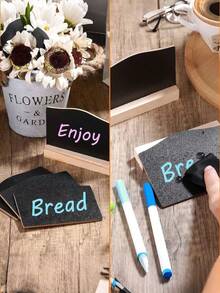 SHEIN 1/5/10pcs-迷你黑板标牌带支架，带支架座位卡，用于桌面装饰的小黑板，婚礼，生日派对，桌号，食品标签，留言板标志和活动装饰，餐厅食品展示，留言板，小型企业，婚礼，宴会，咖啡店，开放式酒吧标志带支架情人节装饰黑板装饰家庭聚会酒店酒吧书写板双面黑板留言板圣诞节 - 黑色 - 查看 9