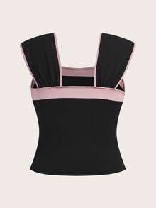 SHEIN Qutie Koszulka damska plus size, casualowa, z blokami kolorów i ładnym dopasowanym wzorem