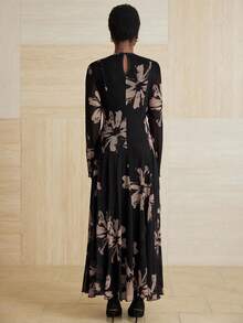 Aveloria Modichic Váy suông in họa tiết cọ ngẫu nhiên phong cách quý cô thanh lịch, cổ tròn tay dài co giãn - Nhiều màu - Xem 2