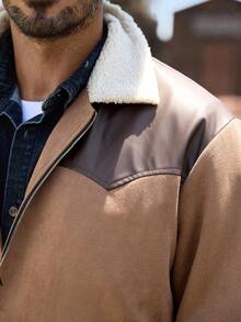 Manfinity Nomadique American Retro New Casual Business Elastic Faux Suede Jacket For Men, Luxurious Style, Autumn/Winter Vintage Jacket Men Cowboy Jacket For Men Men S Jackets Casual - Multicolor - View 5