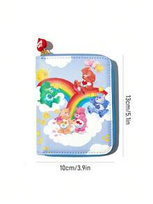 SHEIN X Care Bears 1个可爱卡通幸运熊、温柔熊、爱心熊、友谊熊图案拉链PU皮短钱包，风琴式内里，卡槽，适合女士和学生使用 - 藍色 - 查看 6
