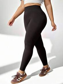 Auralis Athleisure 大码冬季女式纯色高腰无缝运动紧身裤（深棕色）、瑜伽、运动裤、冬季女式慢跑裤、女式冬季运动裤 - 咖啡棕 - 查看 3