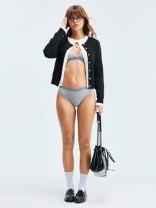 LOUNGEISTA Conjunto de 4 piezas de ropa interior deportiva para mujer con sujetador y calzoncillos de unicolor acanalado, simple y casual, inalámbrico y transpirable, conjunto de sujetador y panty de comodidad fresca - Multicolor - Ver 3