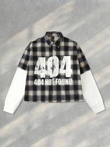 ROMWE MEN Prep Men's Patchwork Punk Contrast Color Plaid Shirt, Fall - Multicolor - View 1