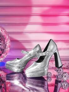 CUCCOO LuxiPop Damen Plateau High Heel Pumps, glänzende Leder elegante Stiefel bis zur Mitte des Wades, geeignet für Halloween, Weihnachten, Silvester, Dates, Herbst sexy Nachtclub Stil