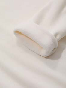 DAZY 女士休闲纯色立领保暖内衬 T 恤，秋冬长袖女上衣，秋季女装 - 米色 - 查看 6