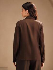 Anewsta 女士新款长袖米色刺绣衬衫，优雅上衣，适合秋季、秋季、外出、正式、派对、时尚、新年、圣诞节、工作、毕业、婚礼 - 棕色 - 查看 2