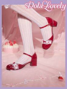 Dola Lovely 优雅蝴蝶结玛丽珍高跟鞋 - 酒紅色 - 查看 3