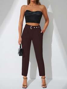 SHEIN Spodnie Z Strona Kieszenie I Talia Paski