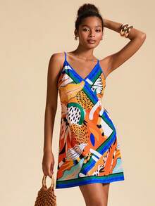 Travachic Vacation Woven Retro Print Camisole Bodycon Mini Dress For Women,Summer Beach Outfits,Christmas Party Clothes, New Year Look, Thanksgiving Outfits
