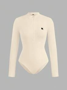 SHEIN EZwear 2 件女式小马印花拉链高领紧身衣套装，休闲长袖紧身衣，适合秋冬季 - 彩色 - 查看 11