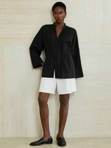 Aveloria Modichic 时尚别致抽绳袖口装饰长袖衬衫 - 黑色 - 查看 6