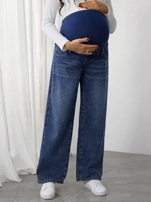 SHEIN Maternity Casual Versatile High Waist Loose Pocket Jeans